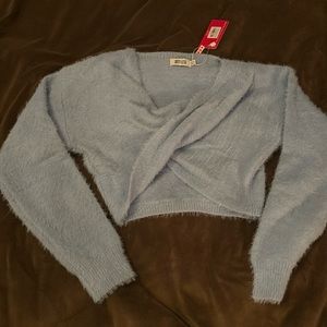 Blue reversible sweater. Ollie Blue twist knit sweater